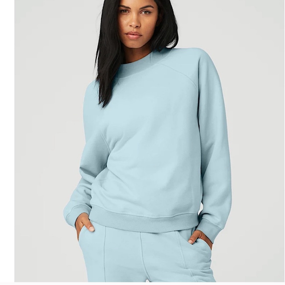 Alo Yoga Heavy Weight Offline CrewNeck Pullover Large Chalk Blue